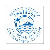 Palm Tree, Mountain & Ocean Verheiratete Sitzadres Permastempel (Design)
