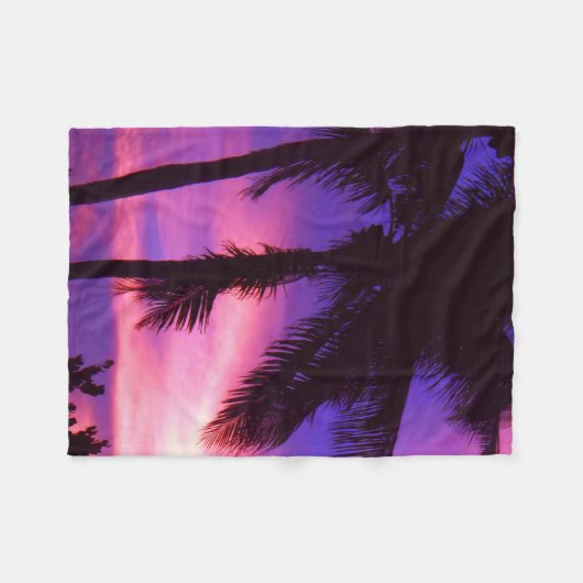 Palm Tree N Lila Sunset Fleece Blanket (Vorderseite (Horizontal))