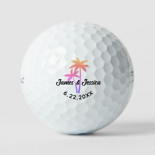 Palm Tree Name and Date Template Gastgeschenk Hoch Golfball (Vorderseite)