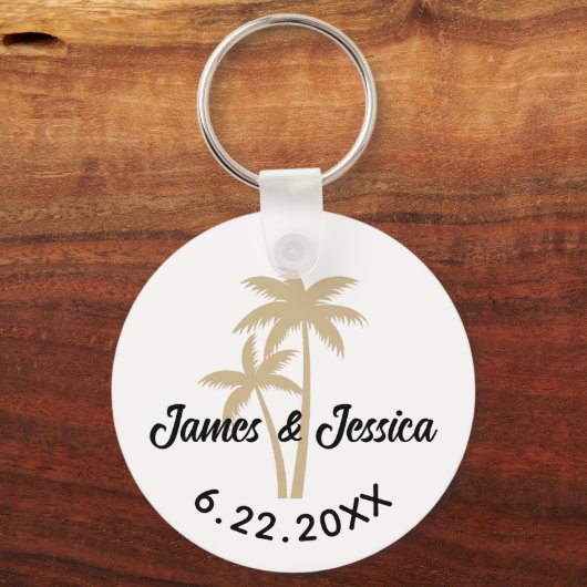 Palm Tree Name and Date Template Gastgeschenk Hoch Schlüsselanhänger (Rückseite)