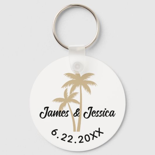 Palm Tree Name and Date Template Gastgeschenk Hoch Schlüsselanhänger (Rückseite)