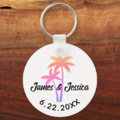 Palm Tree Name and Date Template Gastgeschenk Hoch Schlüsselanhänger (Vorderseite)