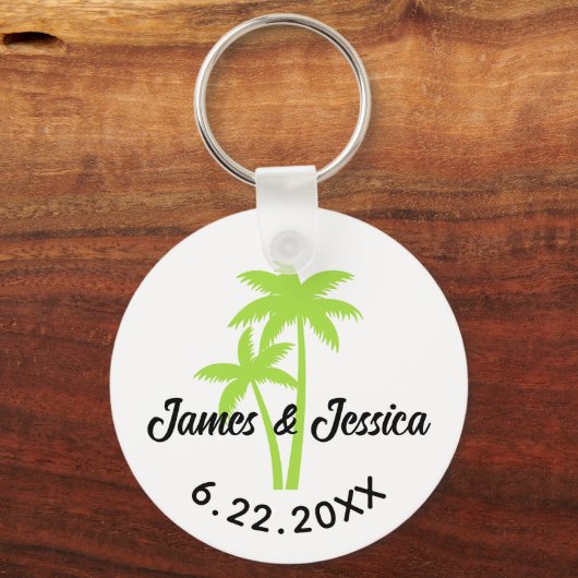 Palm Tree Name and Date Template Gastgeschenk Hoch Schlüsselanhänger (Rückseite)