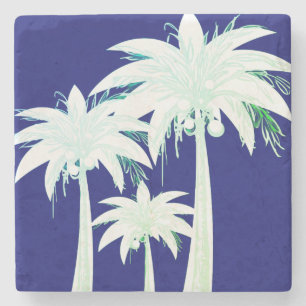Palm Tree Navy Blue Summer Green White Tropical Steinuntersetzer