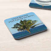 Palm Tree Ocean Escape | Family Name & Trip Year Getränkeuntersetzer (Linke Seite)