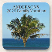 Palm Tree Ocean Escape | Family Name & Trip Year Getränkeuntersetzer (Vorderseite)