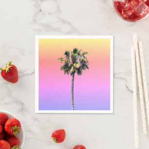 Palm Tree Ombre Pink Blue Yellow Paper Napkin Serviette