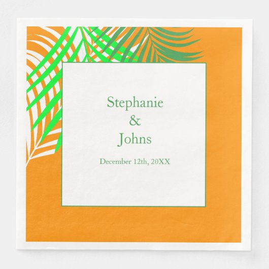 Palm Tree Orange Green Art Blätter Wedding Serviette (Vorderseite)