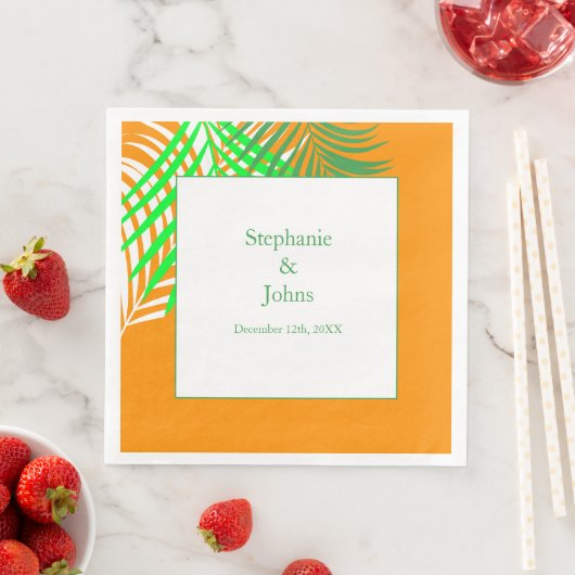 Palm Tree Orange Green Art Blätter Wedding Serviette (Beispiel)
