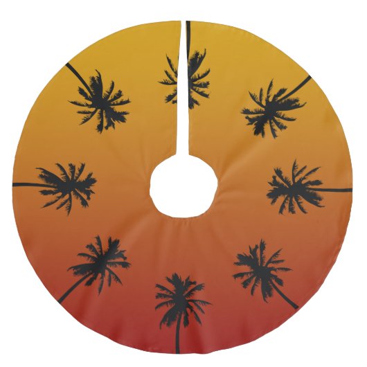 Palm Tree Orange Sunset Tropical Christmas Tree Polyester Weihnachtsbaumdecke (Vorderseite)
