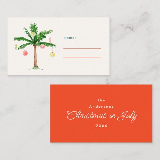 Palm Tree Ornamente Weihnachten im Juli Party Name Platzkarte (Vorne/Hinten)