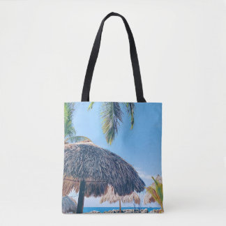 Palm Tree, Palapa & Blue sky am Strand von Curacao Tasche