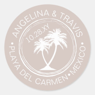 Palm Tree Passport Briefmarke Beach Hochzeitstag Runder Aufkleber