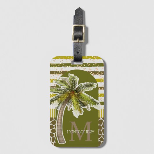 Palm Tree personalisiert Monogram Name Gepäckanhänger (Vorderseite Vertikal)