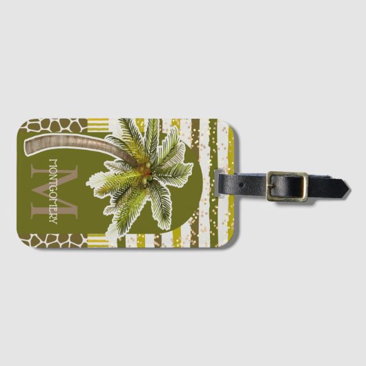 Palm Tree personalisiert Monogram Name Gepäckanhänger (Vorderseite (Horizontal))