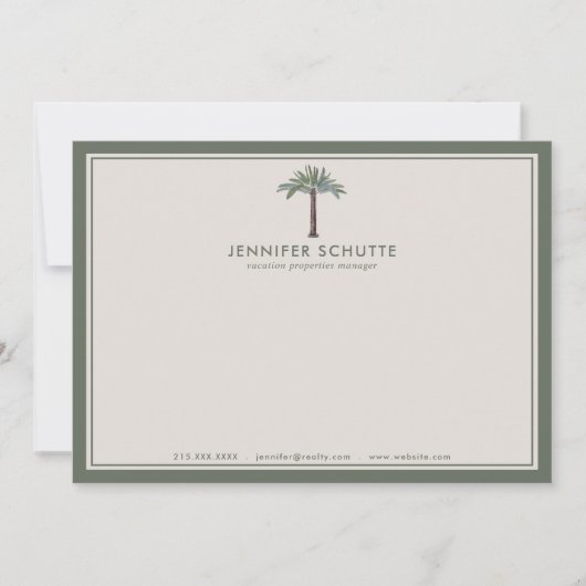 Palm Tree Personalisiert Vacation Rentals Realtor Mitteilungskarte (Vorderseite)