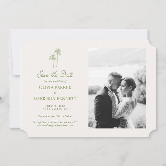 Palm Tree Photo Wedding Save the Date Einladung (Vorderseite)