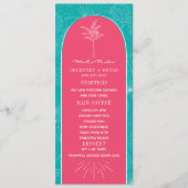 Palm Tree Pink & Blue Beach Hochzeit Menükarte (Vorderseite)