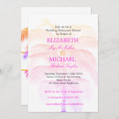 Palm Tree Pink Elegante Hochzeit Moderne Probe Einladung (Vorne/Hinten)