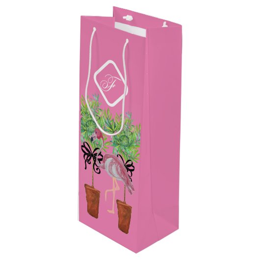 Palm Tree Pink Flamingo Flamingos Cooler Weinbeute Geschenktüte Für Weinflaschen (Vorderseite Schrägansicht)
