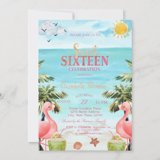 Palm Tree Pink Flamingos Tropical Einladung (Vorderseite)