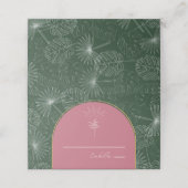 Palm Tree Pink & Green Beach Hochzeit Platzkarte (Außenseite Aufgefaltet)