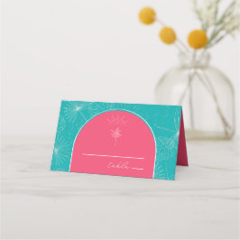 Palm Tree Pink & Green Blue Wedding Platzkarte