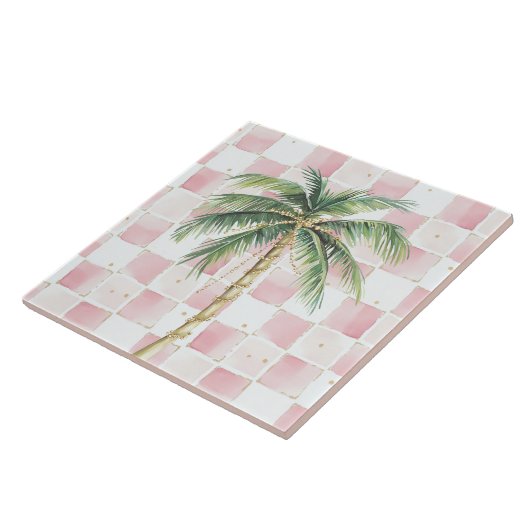 Palm Tree Pink Squares Fliese (Seite)