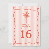 Palm Tree Pink Stripe Wedding Einladung (Vorderseite)