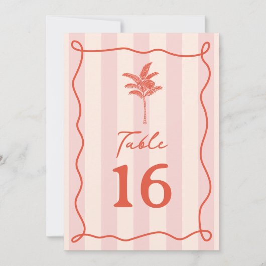 Palm Tree Pink Stripe Wedding Einladung (Vorderseite)