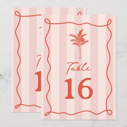 Palm Tree Pink Stripe Wedding Einladung (Vorne/Hinten)