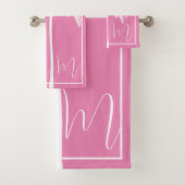 Palm Tree Pink White Tropical Elegant Monogram Badhandtuch Set (Insitu)