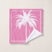 Palm Tree Pink White Tropical Elegant Monogram Badhandtuch Set (Waschlappen)