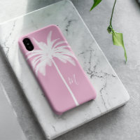 Palm Tree Pink White Tropical Elegant Monogram