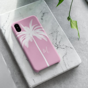 Palm Tree Pink White Tropical Elegant Monogram Case-Mate iPhone Hülle