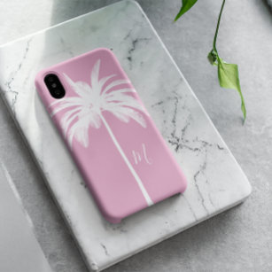 Palm Tree Pink White Tropical Elegant Monogram Case-Mate iPhone Hülle