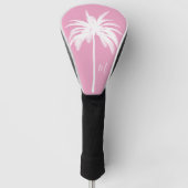 Palm Tree Pink White Tropical Elegant Monogram Golf Headcover (Vorderseite)
