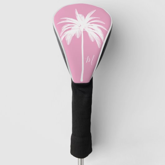 Palm Tree Pink White Tropical Elegant Monogram Golf Headcover (Vorderseite)