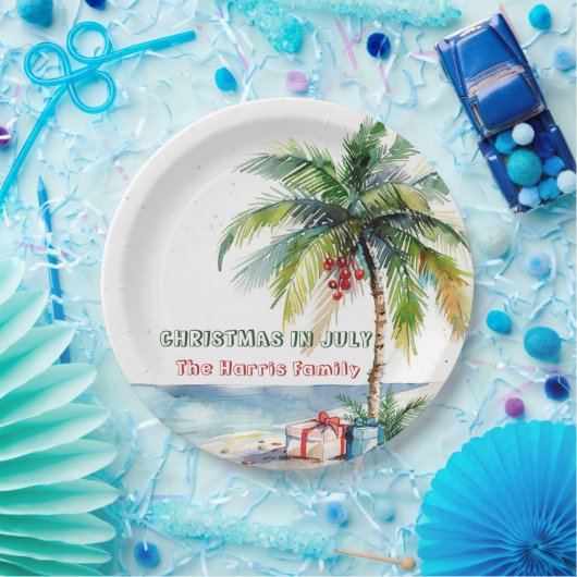 Palm Tree & präsentiert mir Weihnachten im Juli Pappteller (Party)