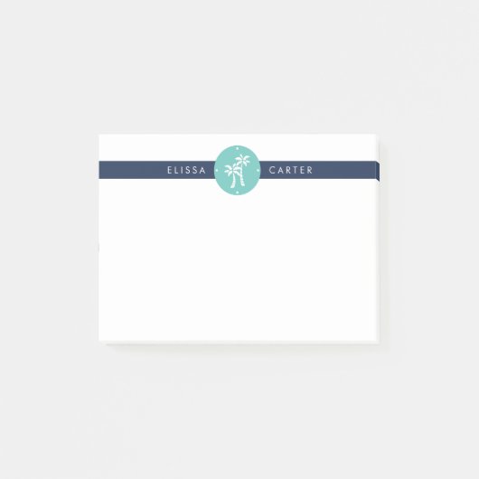 Palm Tree Preppy Aqua & Navy Strip Post-it Klebezettel (Vorderseite)