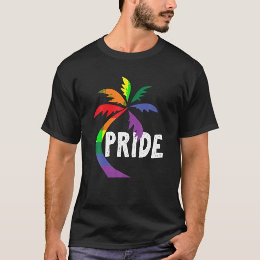 Palm Tree Pride T Shirt für LGBTQ Sommer (Vorderseite)