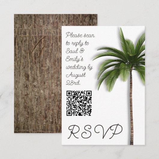 Palm Tree QR code Event Wedding RSVP Karte (Vorne/Hinten)