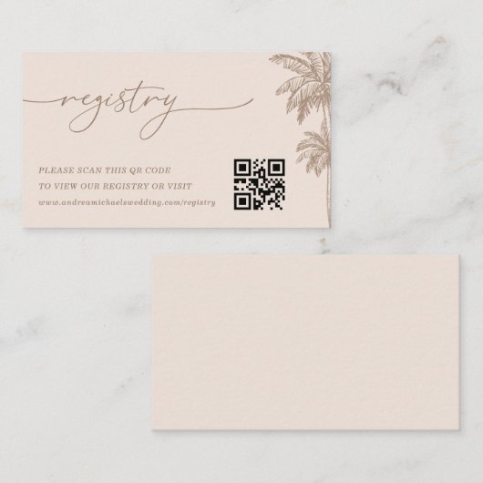 Palm Tree QR Code Wedding Gift Registry Begleitkarte (Vorne/Hinten)