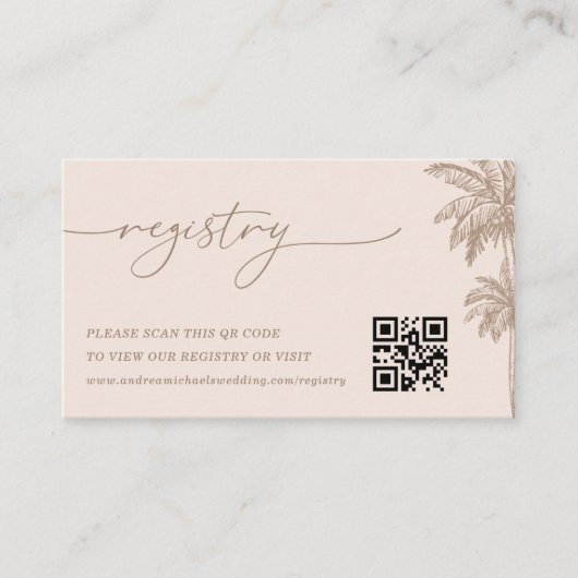 Palm Tree QR Code Wedding Gift Registry Begleitkarte (Vorderseite)