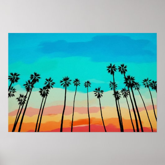 Palm Tree Rainbow Sunset Watercolor Poster (Vorne)
