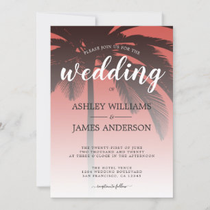 Palm Tree Red Beach Hochzeitseinladung Einladung