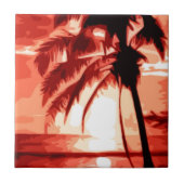 Palm Tree & Red Sunset Fliese (Vorderseite)