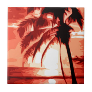 Palm Tree & Red Sunset Fliese