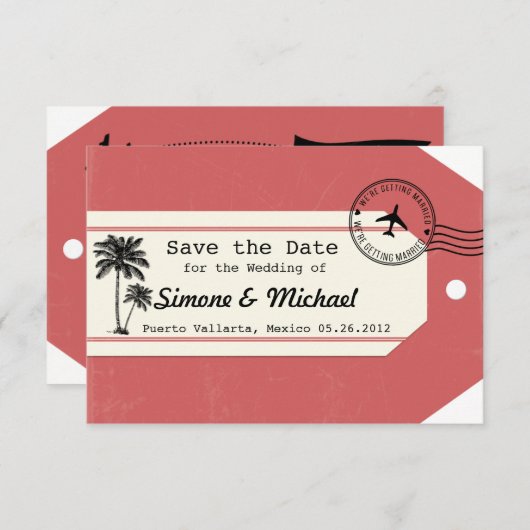 Palm Tree Reisethema Gepäckmarke Save the Date (Vorne/Hinten)