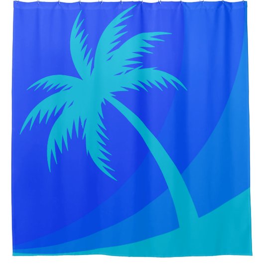 Palm Tree Retro Beach Tropical Blue Duschvorhang (Vorderseite)